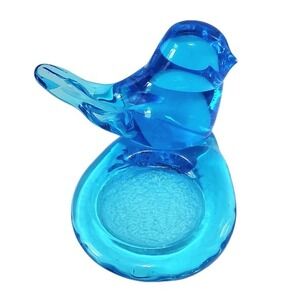 Vintage Bluebird of Happiness Glass Candle Holder Signed Leo Ward 1991 EUC